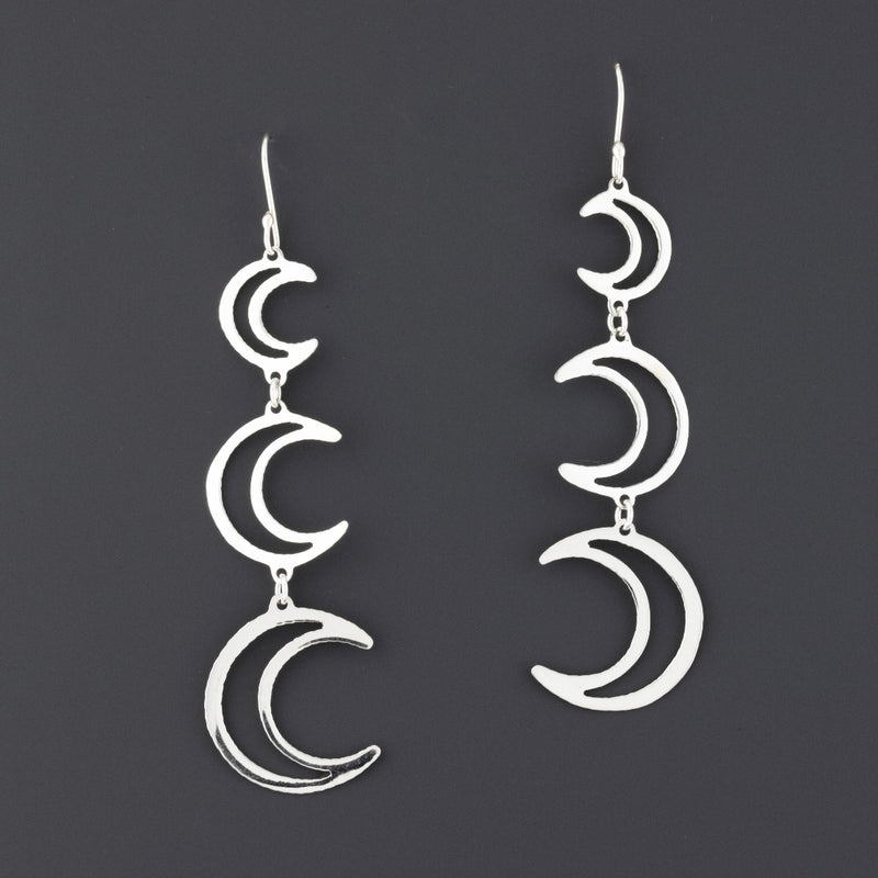 Triple Moon Sterling Silver Dangle Earrings