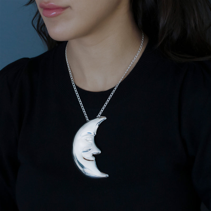 huge sterling silver moon face pendant