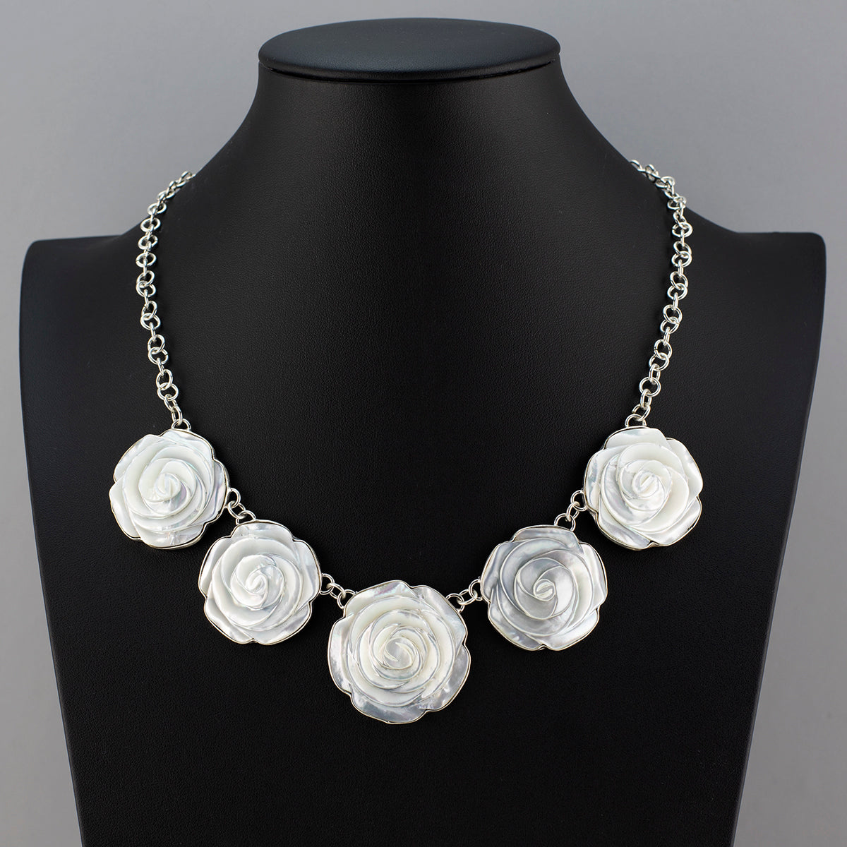 mother of pearl carved rose necklace