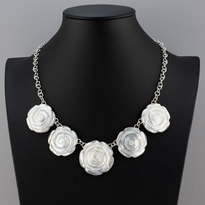 mother of pearl carved rose necklace