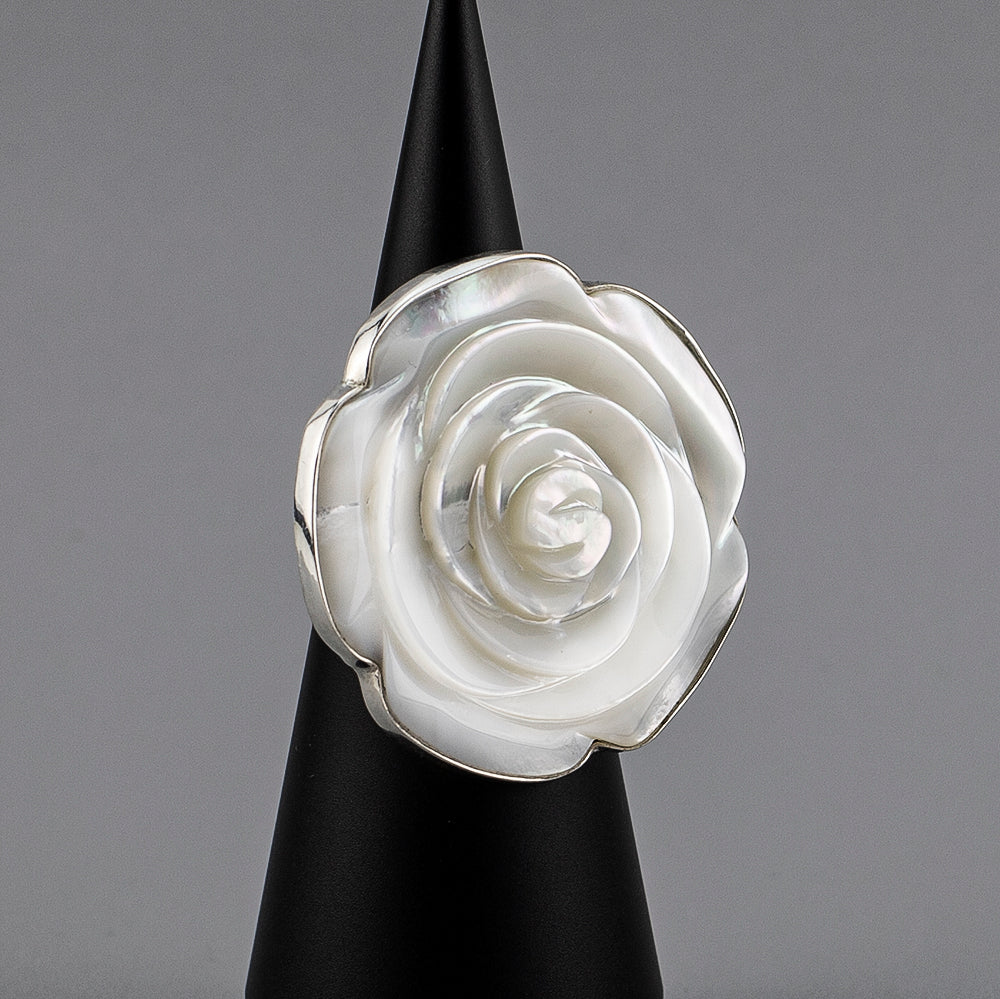 mother of pearl carved rose ring