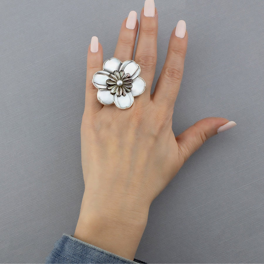 Oversized Mother of Pearl Flower Ring