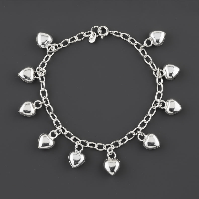 multi hearts sterling silver charm bracelet