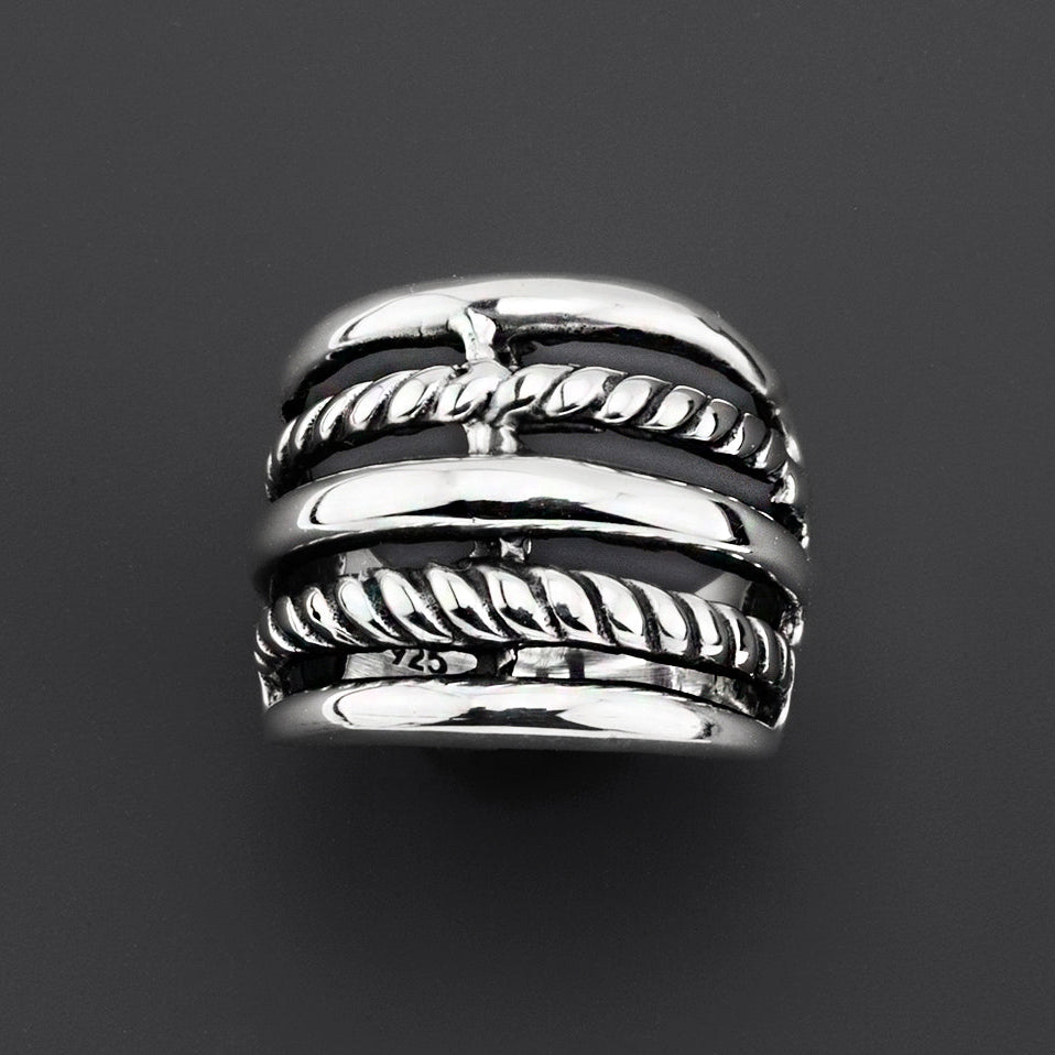 multi-row sterling silver wide band ring