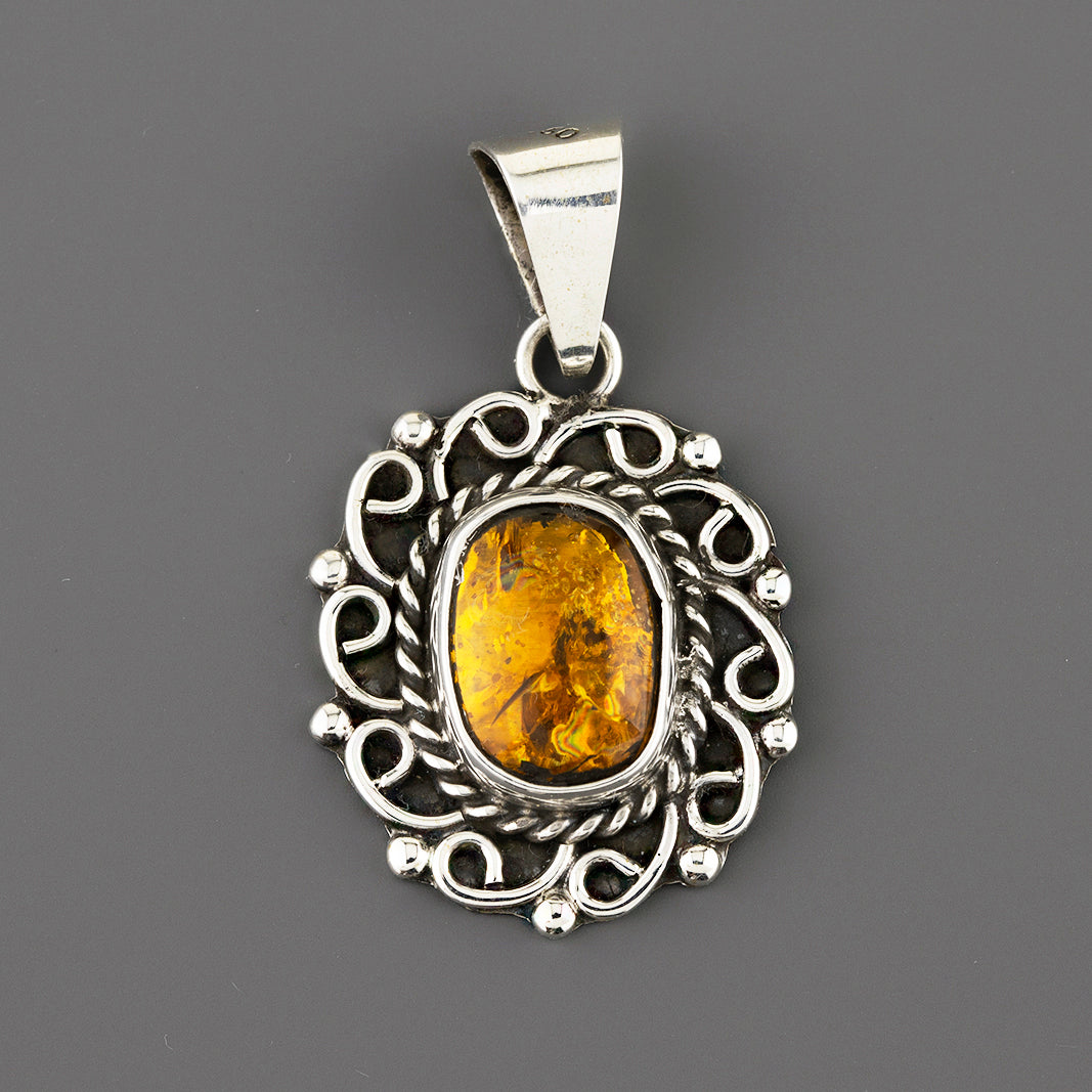 real amber sterling silver pendant