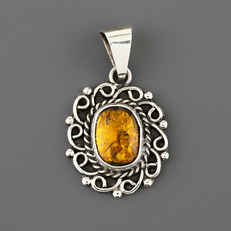 real amber sterling silver pendant