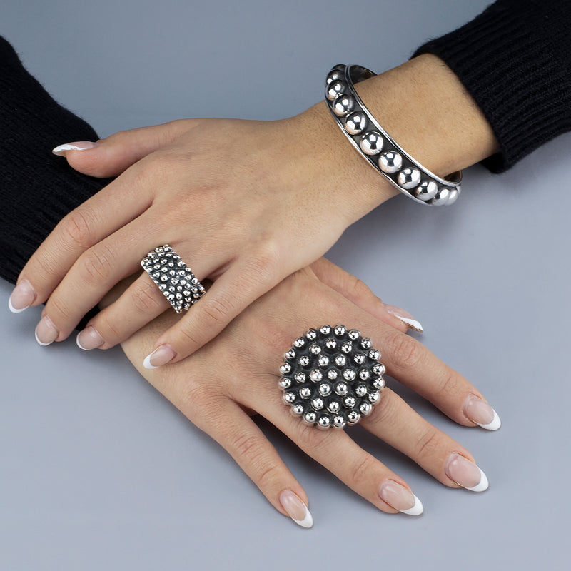 chunky Mexican silver luna sphere ring