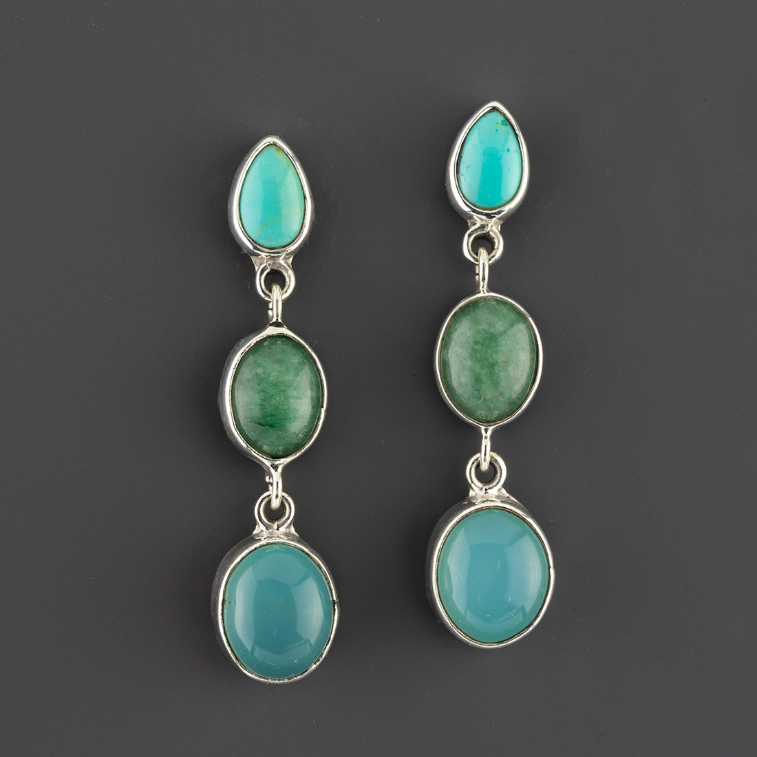 ocean muse triple gemstone drop earrings