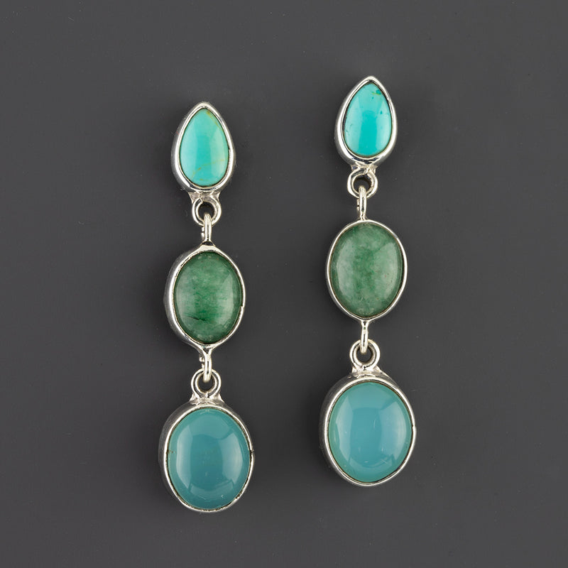 ocean muse triple gemstone drop earrings