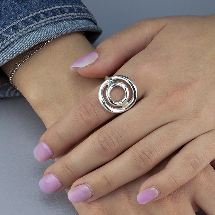 cosmic circle chunky silver ring
