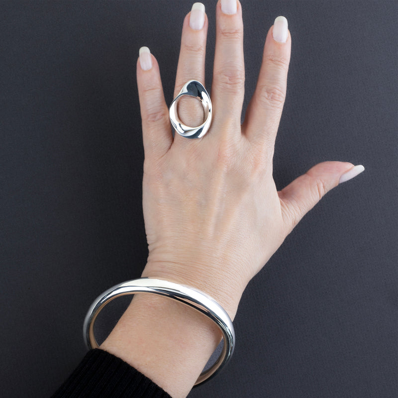 power curve chunky silver bangle