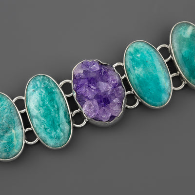 one of a kind amethyst druzy amazonite bracelet