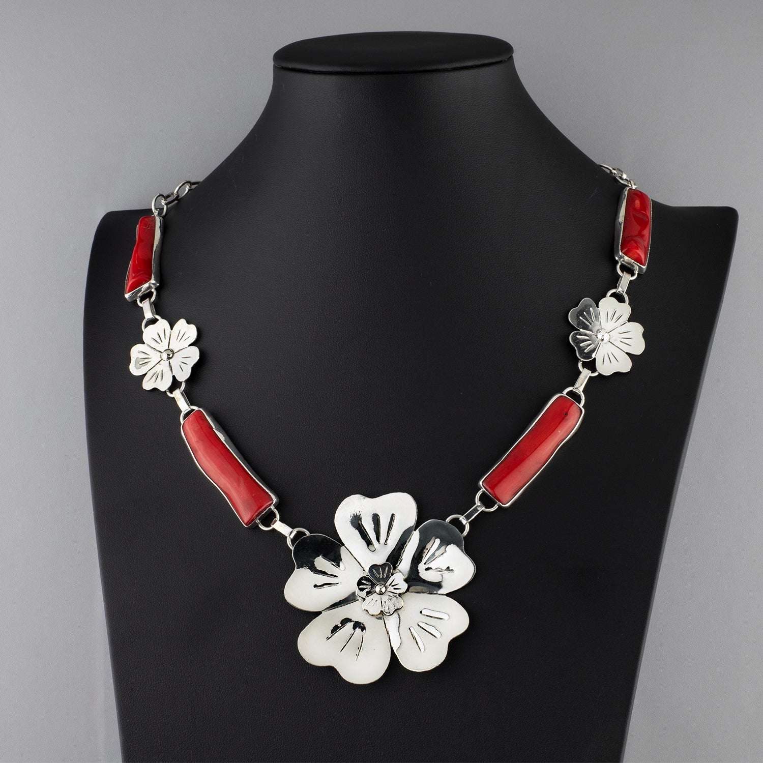 one of a kind red coral floral necklace