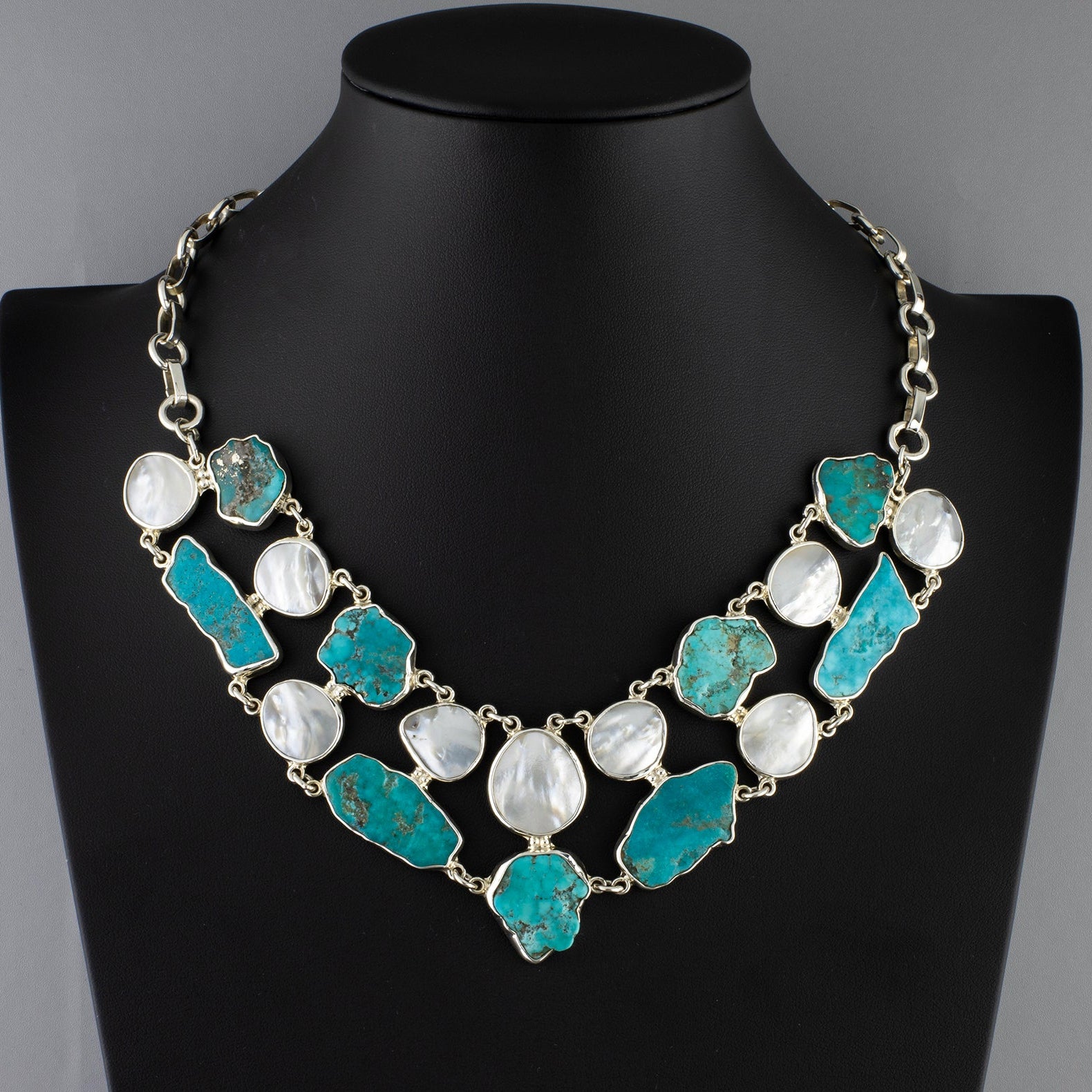 one of a kind turquoise and pearl statement necklace