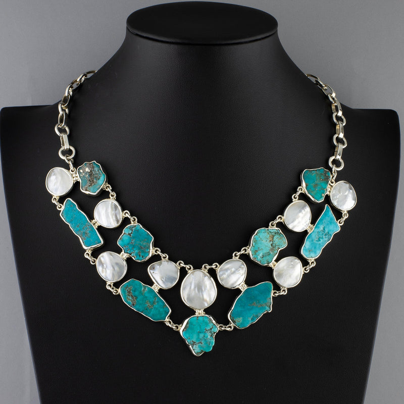 one of a kind turquoise and pearl statement necklace