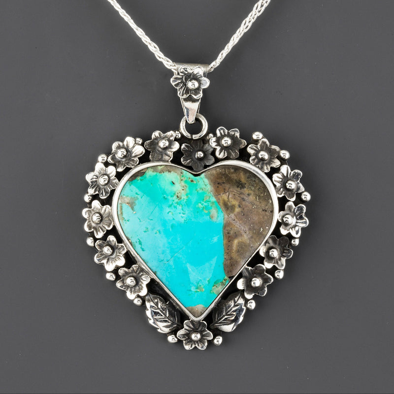 one of a kind turquoise sterling silver heart pendant