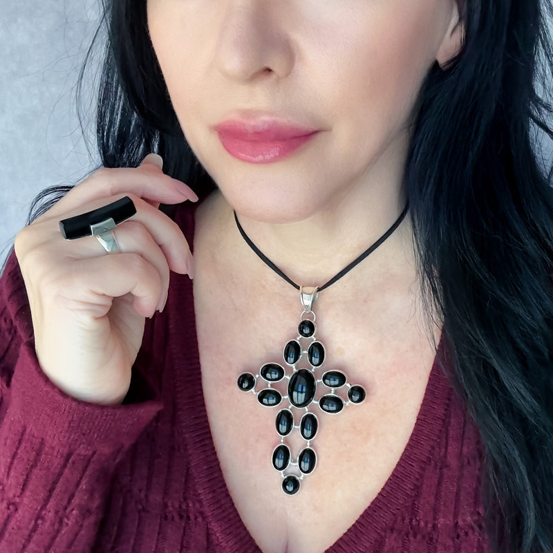 midnight devotion large black onyx cross pendant