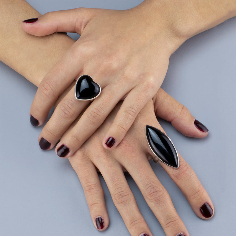 midnight heart black obsidian ring