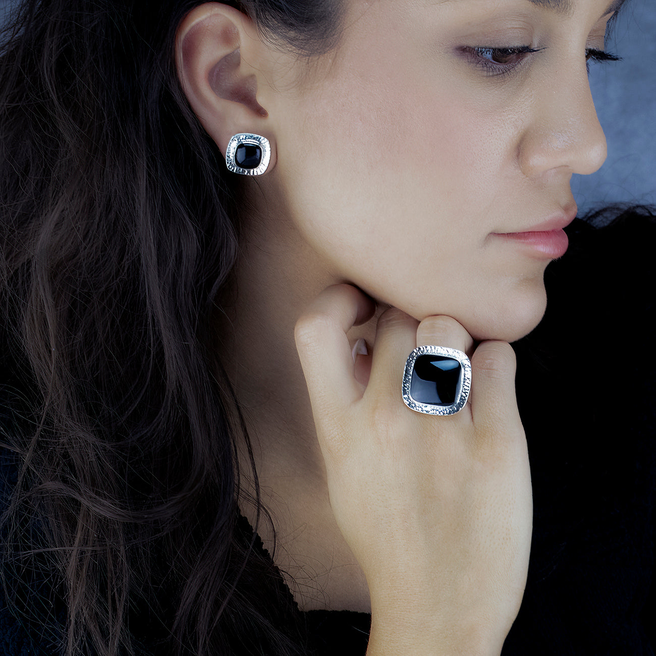 Square Black Obsidian Earrings
