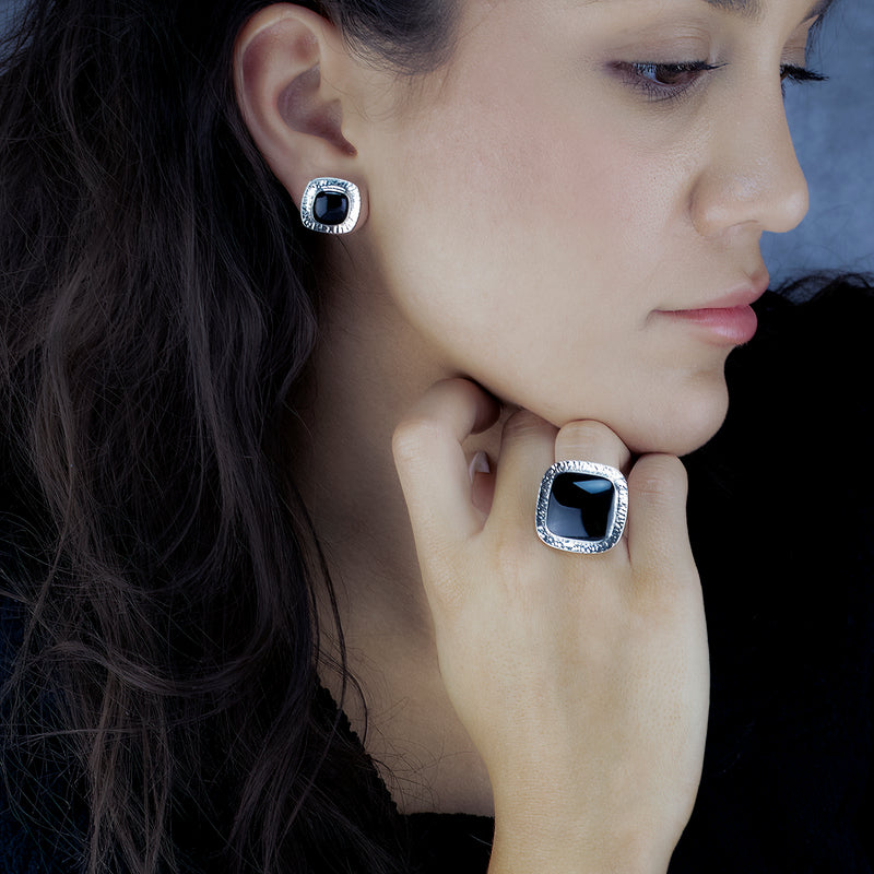 square black obsidian earrings