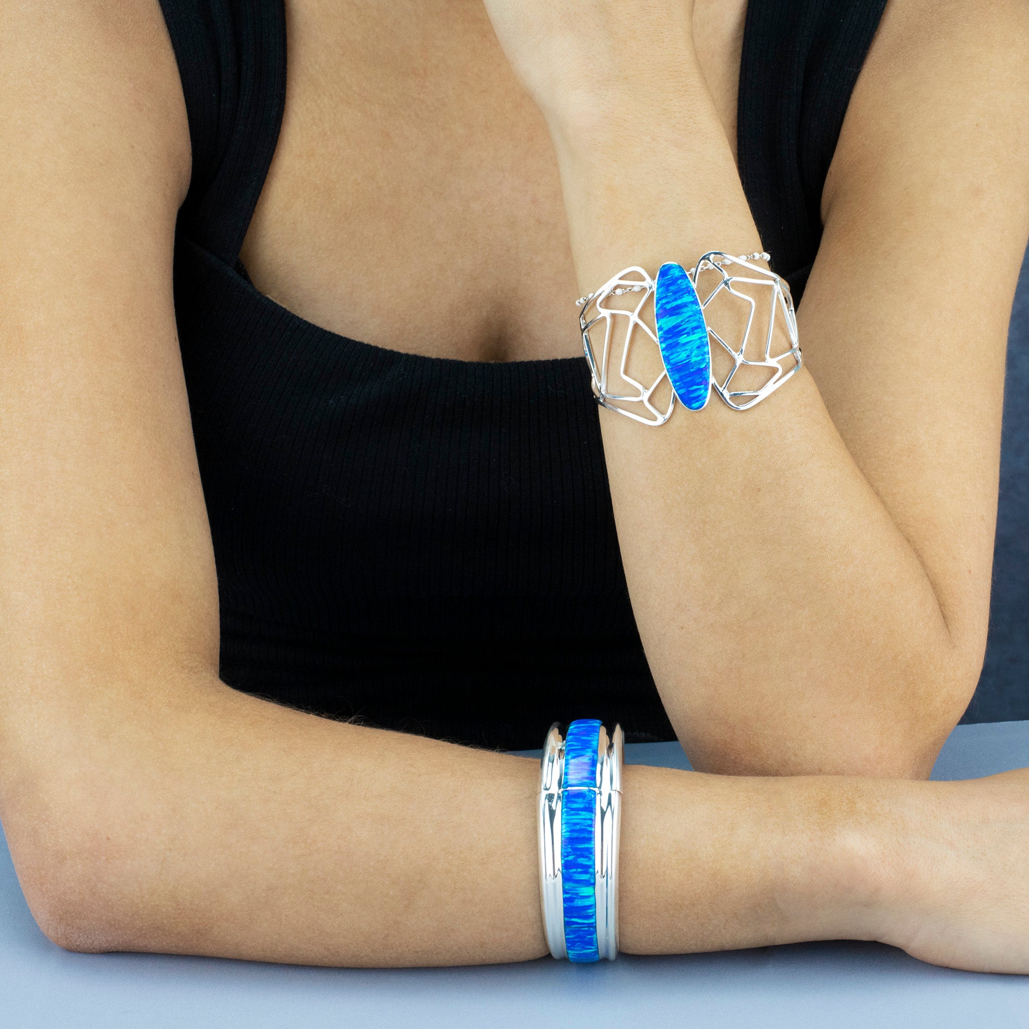 Blue Opal Butterfly Cuff Bracelet