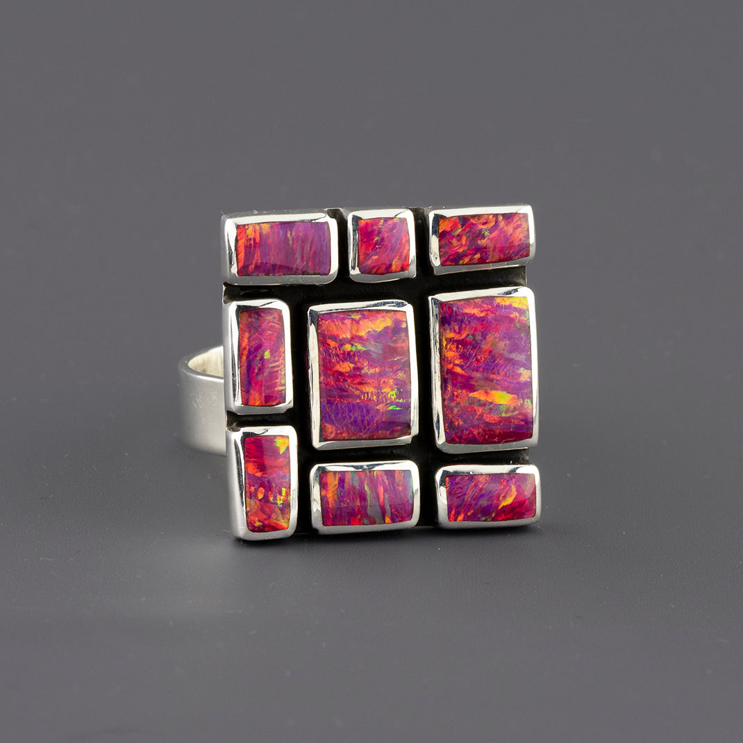 opal mosaic Mexican silver ring