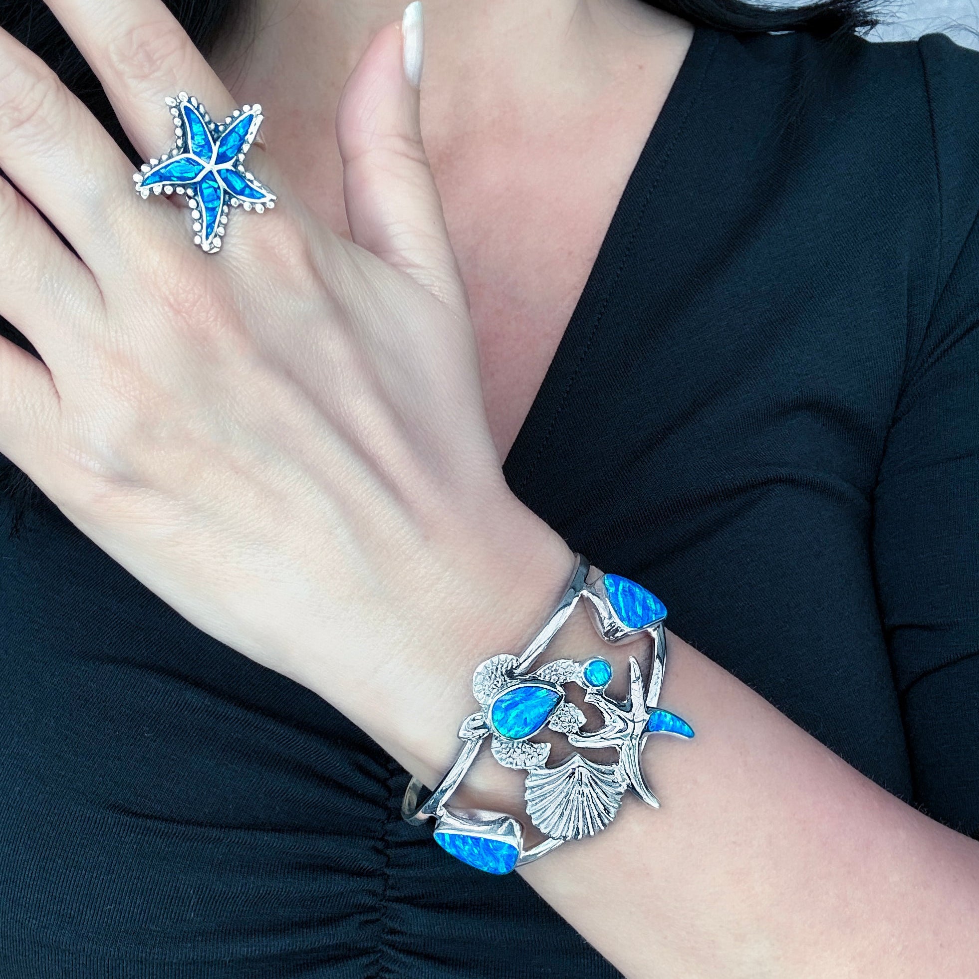 Blue Opal Starfish Ring