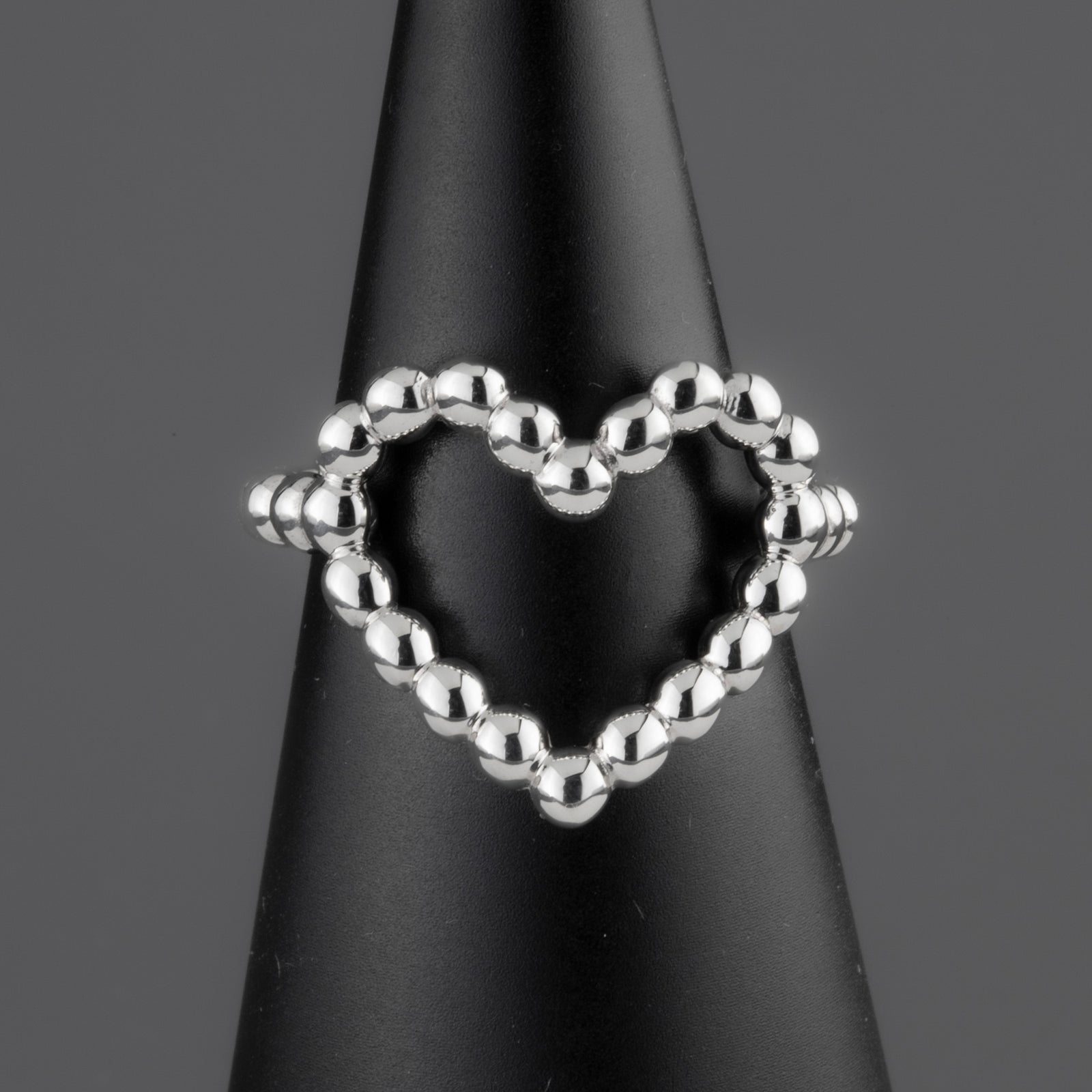 open beaded heart sterling silver ring