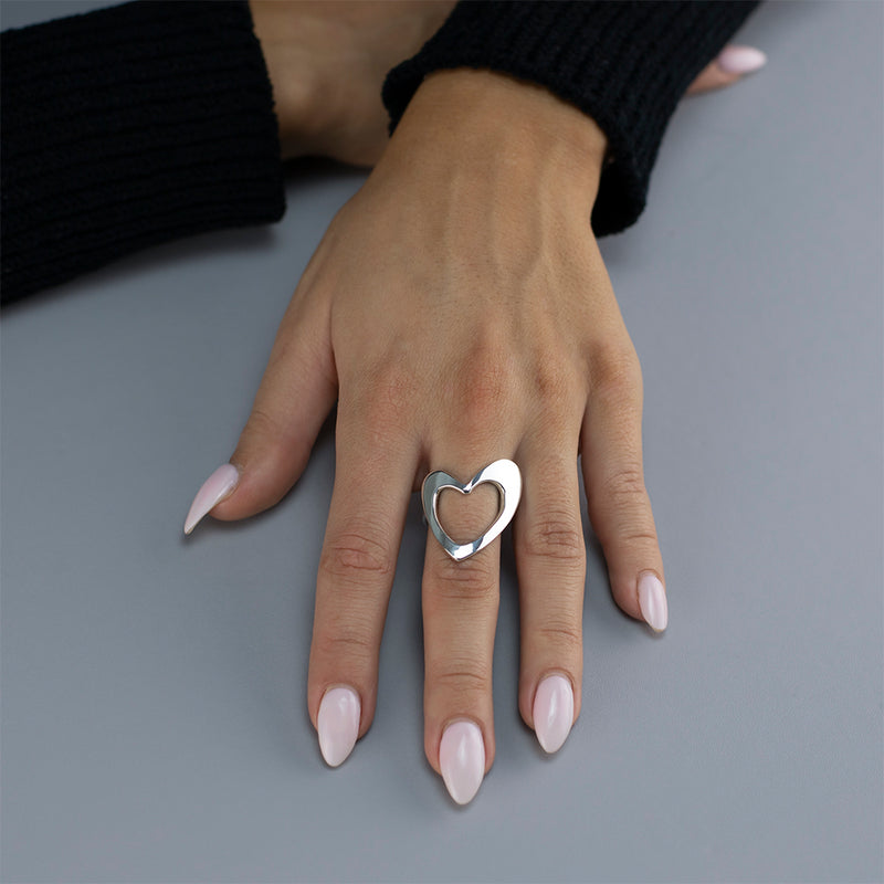 big sterling silver open heart ring