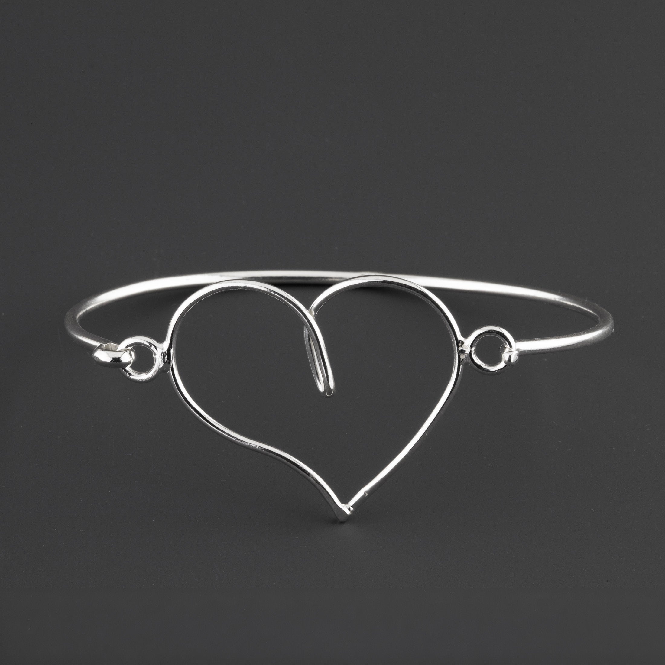 Open Heart Sterling Silver Clasp Bracelet | Wire Bangle Bracelet