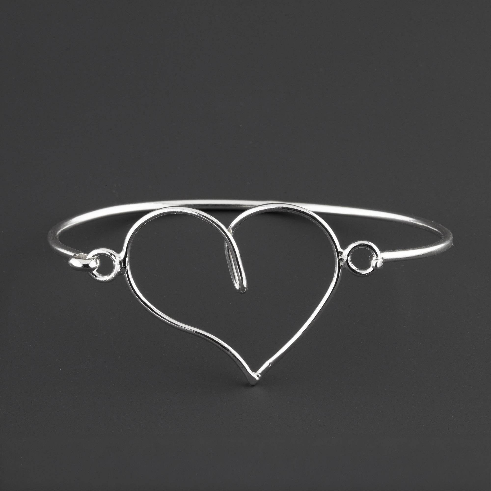 Open Heart Sterling Silver Clasp Bracelet | Wire Bangle Bracelet