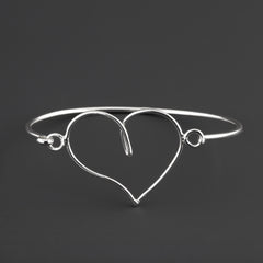 Open Heart Sterling Silver Clasp Bracelet | Wire Bangle Bracelet