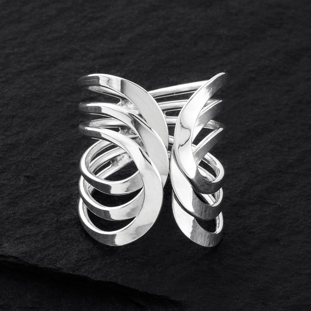 open sterling silver wide band statement ring