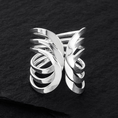 open sterling silver wide band statement ring