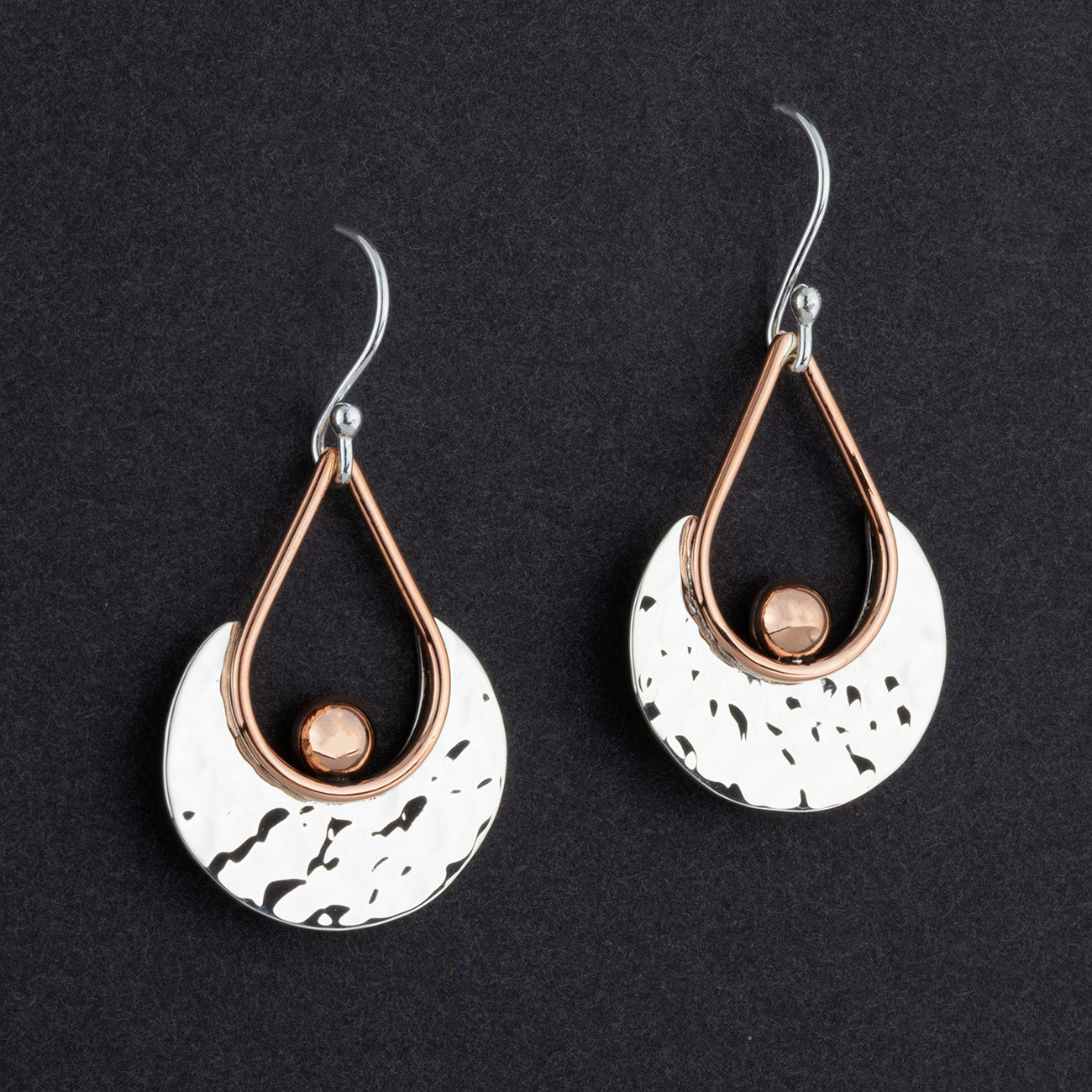 orbit glow silver and copper earrings