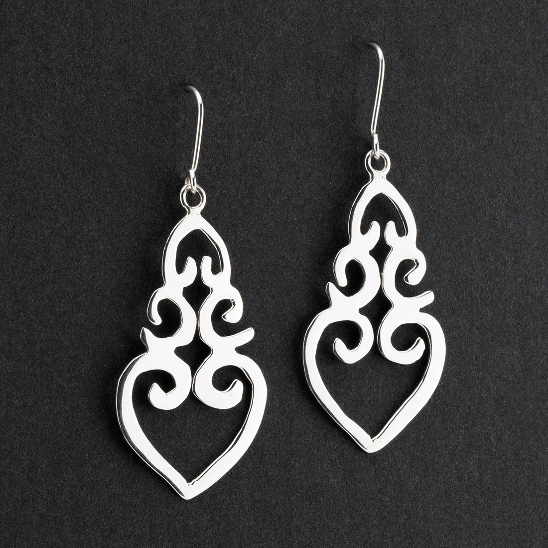 ornate heart sterling silver dangle earrings