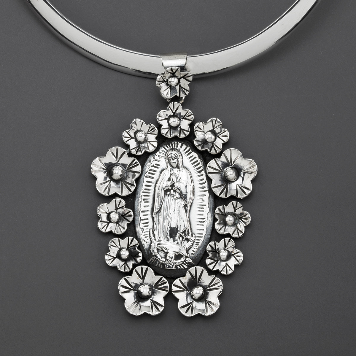 our lady of Guadalupe Mexican silver pendant