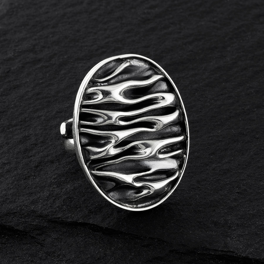 oval corrugated Mexican oxidized silver ring