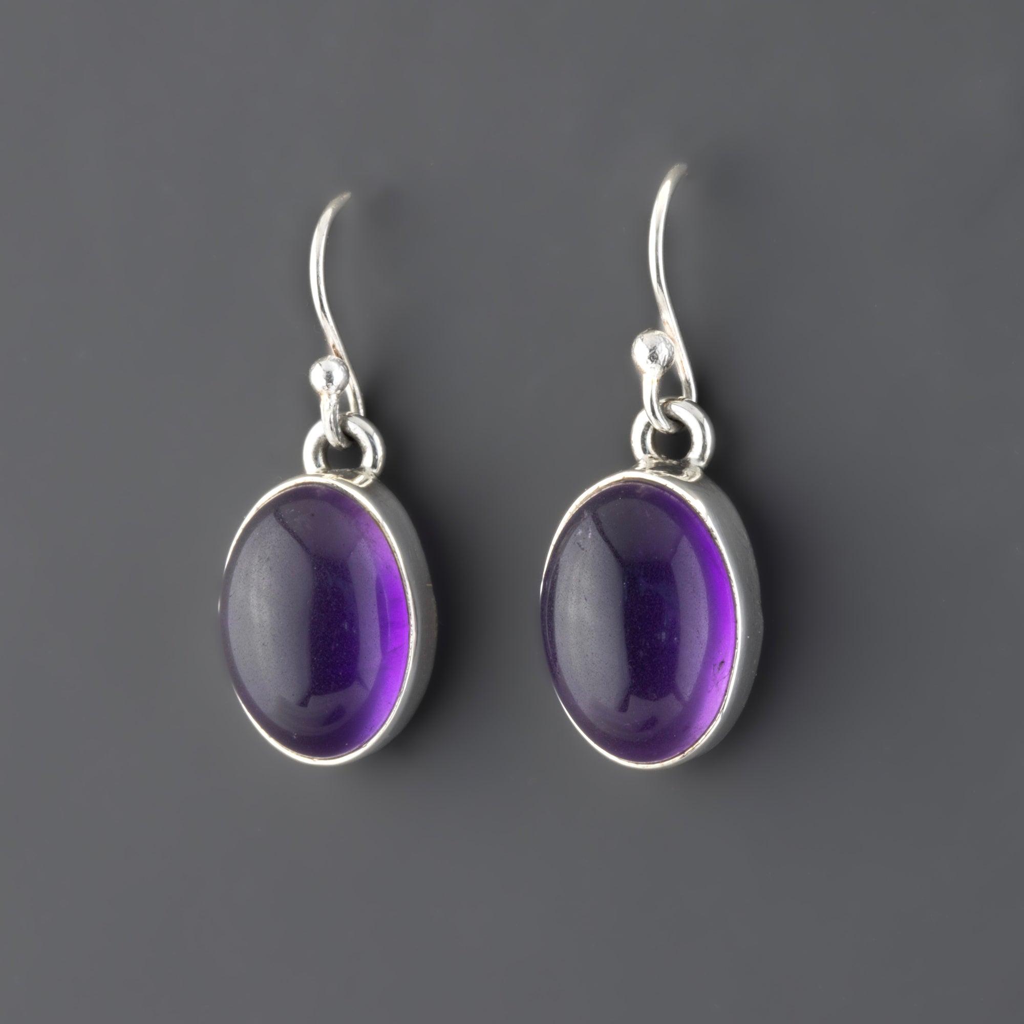 oval genuine amethyst dangle earrings