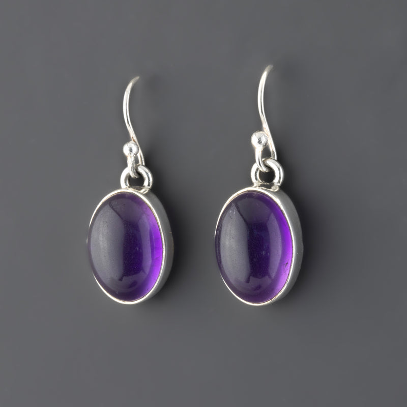 oval genuine amethyst dangle earrings
