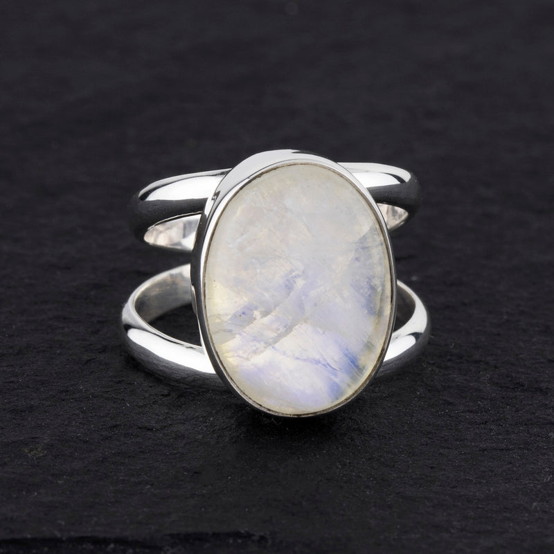 oval rainbow moonstone ring