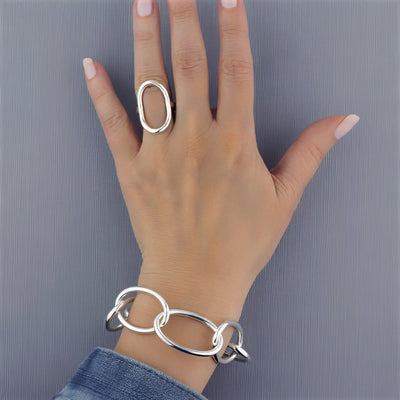 Large Sterling Silver Oval Link Bracelet