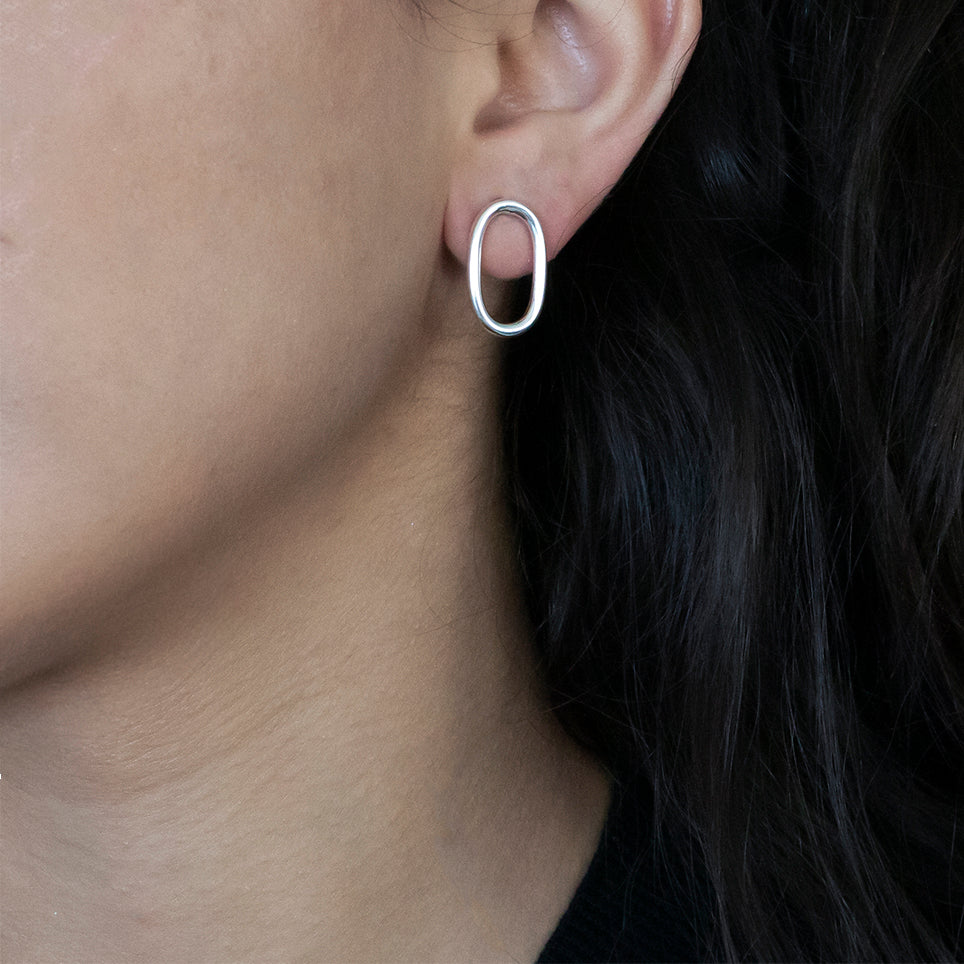 Sterling Silver Open Oval Stud Earrings