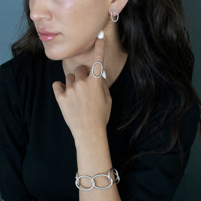 Sterling Silver Open Oval Stud Earrings