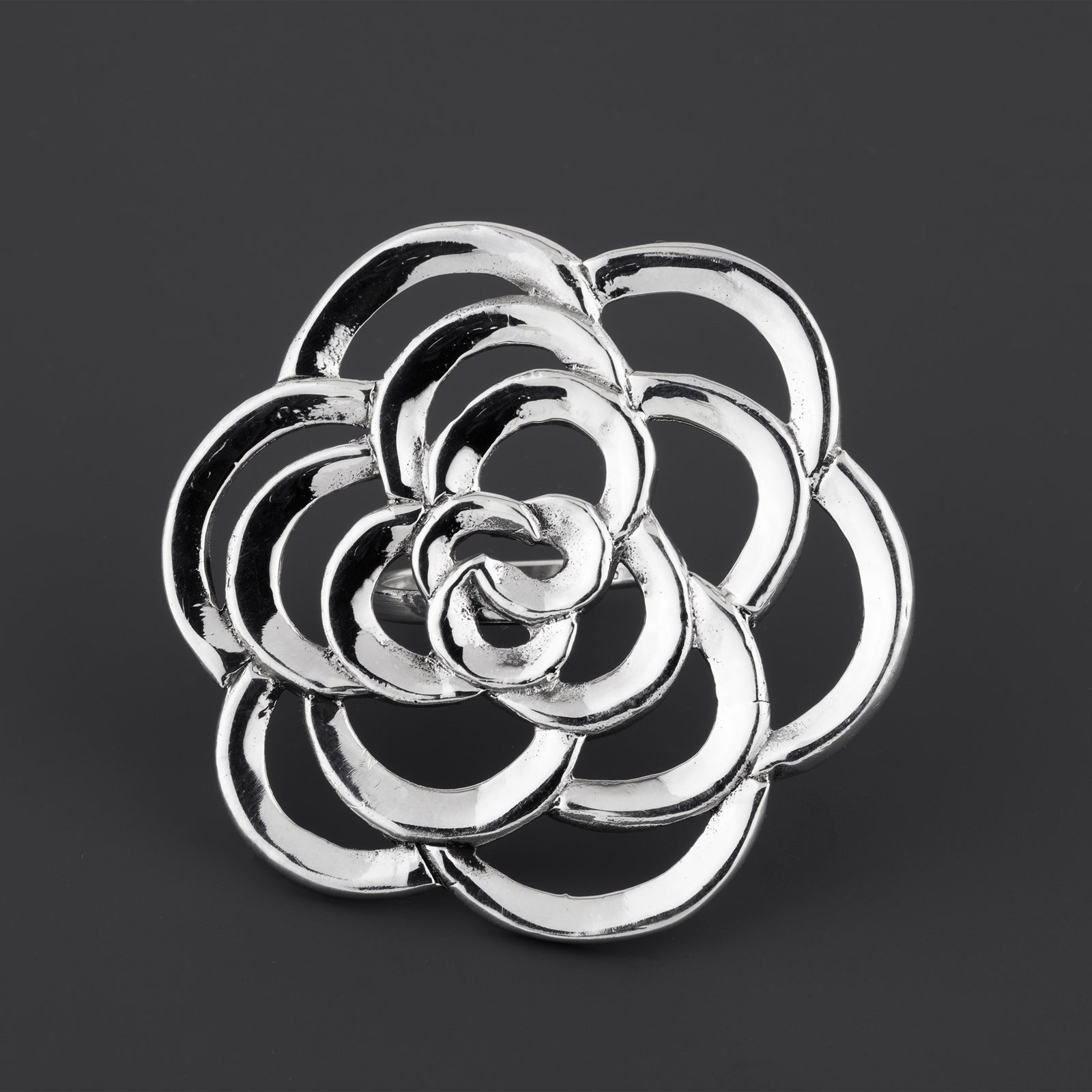 oversized bold sterling silver rose ring