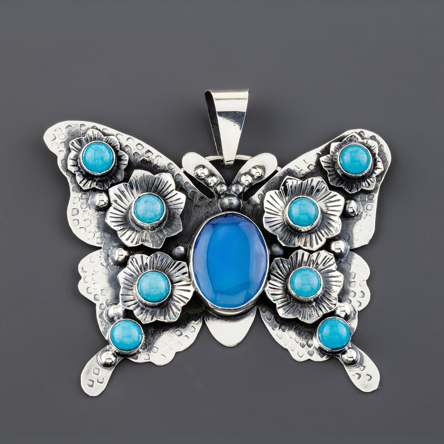 oversized chalcedony butterfly pendant