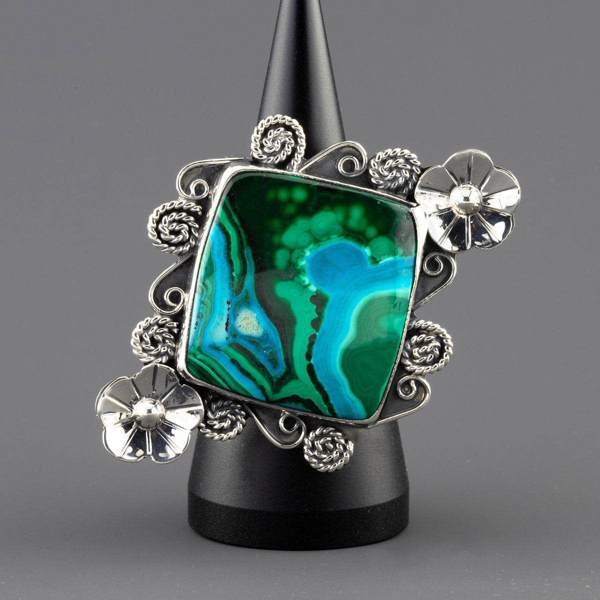 oversized chrysocolla Mexican silver ring