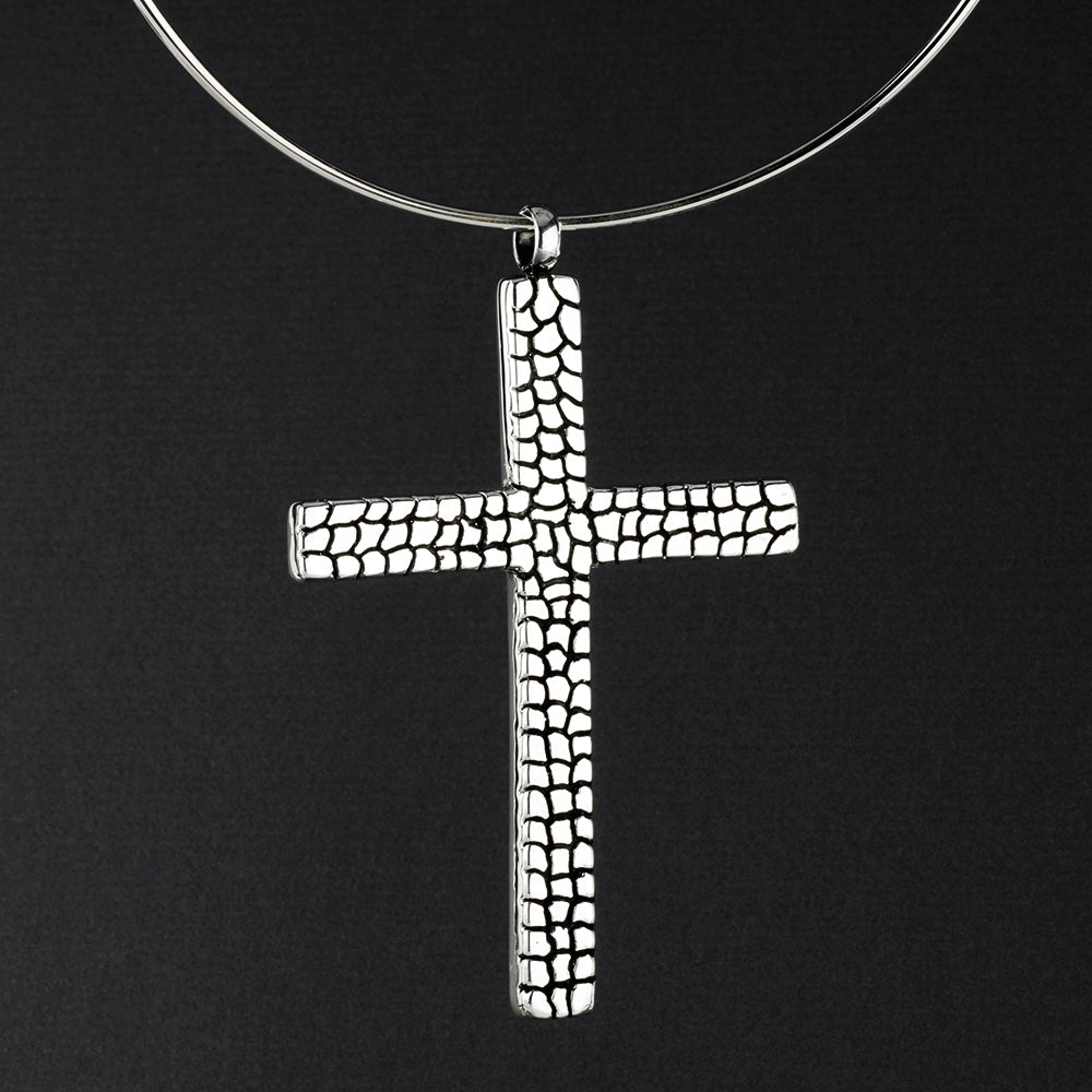 oversized electroformed silver cross choker necklace