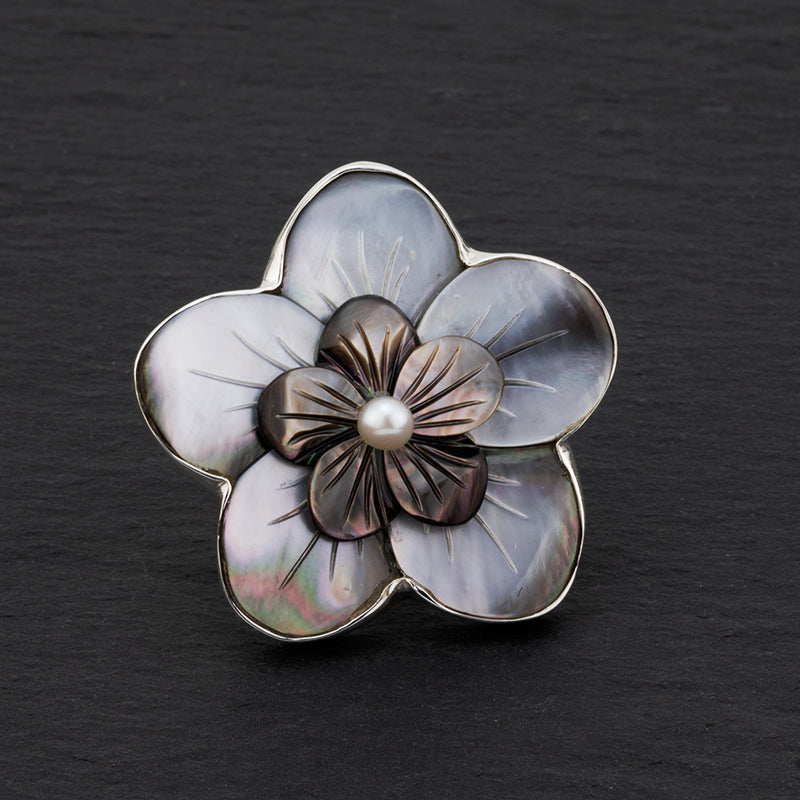 oversized mother of pearl flower ring