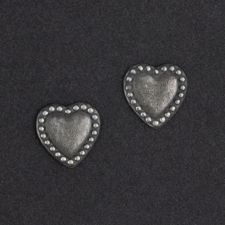 oxidized silver heart stud earrings